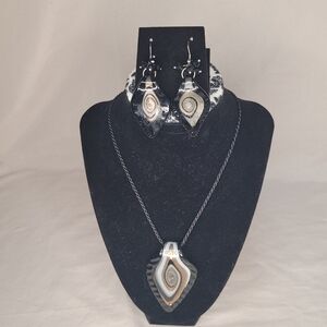 Black and Silver Swirl Necklace and Earring Set